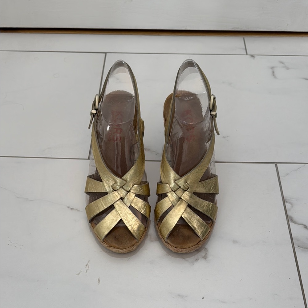 Gold Strappy Women's Espadrille Wedges